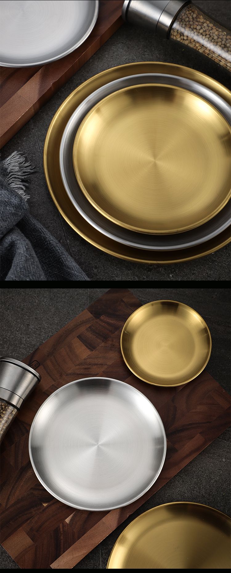 Disco in acciaio inossidabile 304 in stile coreano, vassoio per torta di frutta barbecue dorato commerciale, piatto per ossa di pasto, piatto basso_voghion.com