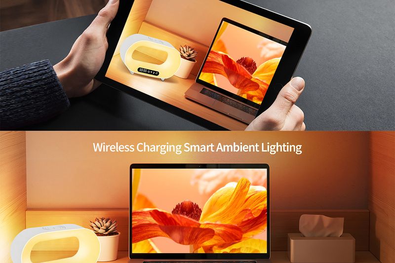 Kablosuz Şarj Atmosfer Işığı Bluetooth Alıcı Ritim Işığı APP Fantezi Renk Masaüstü Işığı 15W Cep Telefonu Hızlı Şarj_voghion.com