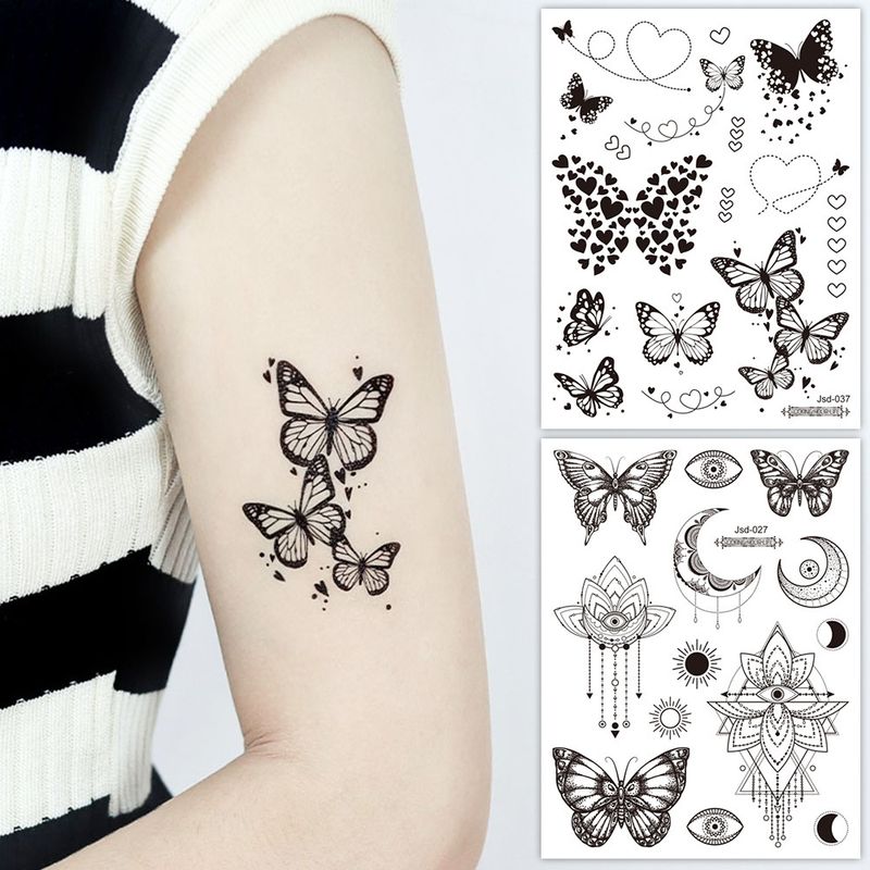 Adesivo a farfalla nera, tatuaggio temporaneo fresco e sexy per donne su petto, clavicola e braccio_voghion.com