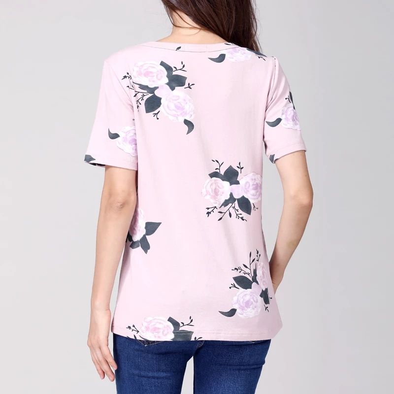 Camiseta de lactancia de animales para mujer, estilo veraniego, de algodón PU estampado, con mangas cortas, holgada y elástica._voghion.com