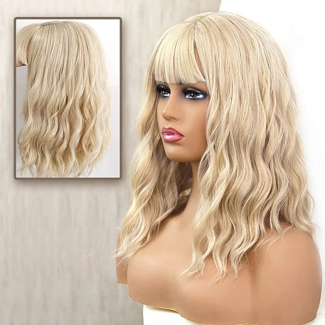 Synthetic Wig women's wool curled corn perm medium long shoulder length short curly bangs synthetic fiber hair_voghion.com