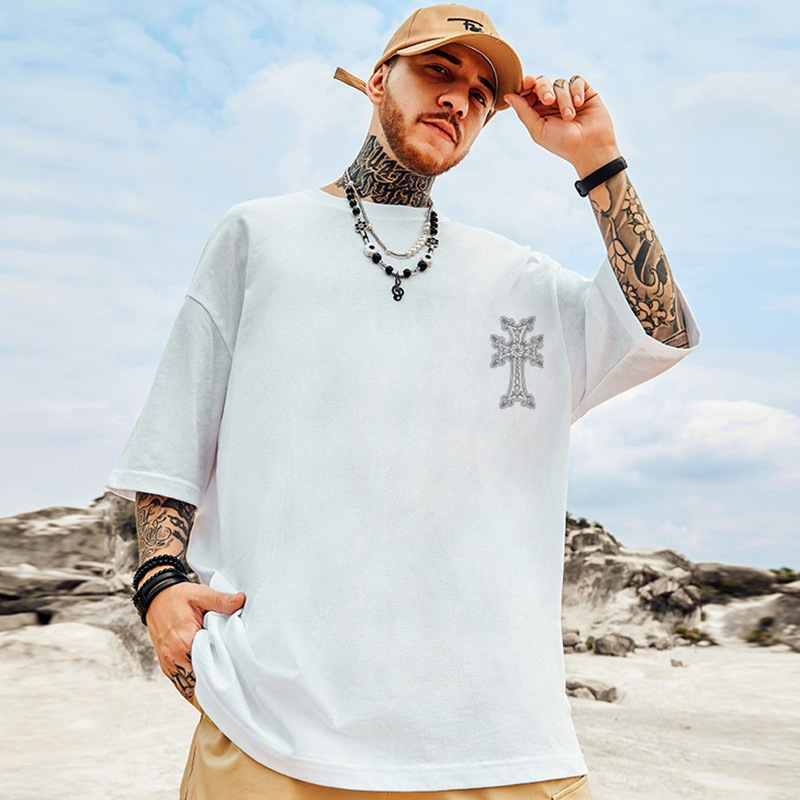 Men's Clothing Short-sleeved t-shirt printed men's round neck t-shirt loose oversized versatile hip-hop men's casual top_voghion.com