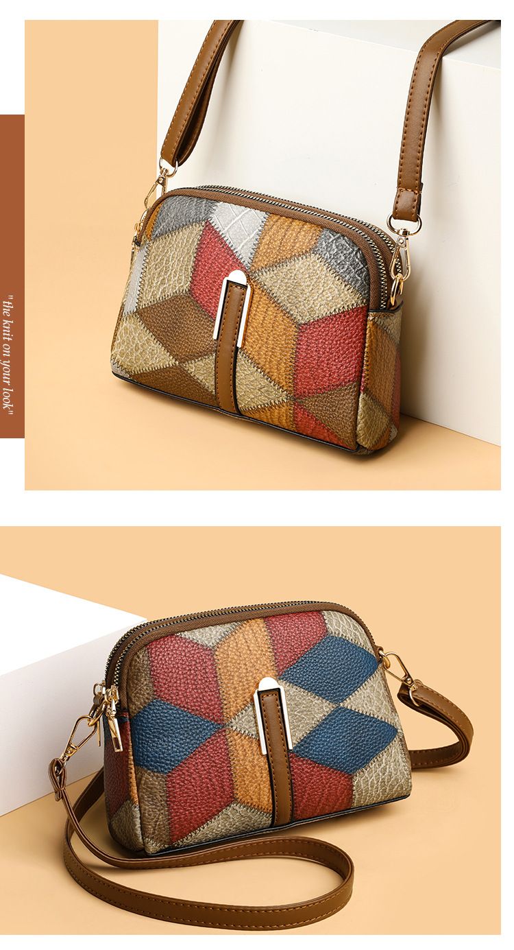 Geantă de telefon mobil crossbody cu un singur umăr, cu fermoar dublu, cu potrivire de culori, 2024, versatilă, stil național, tendință la modă_voghion.com