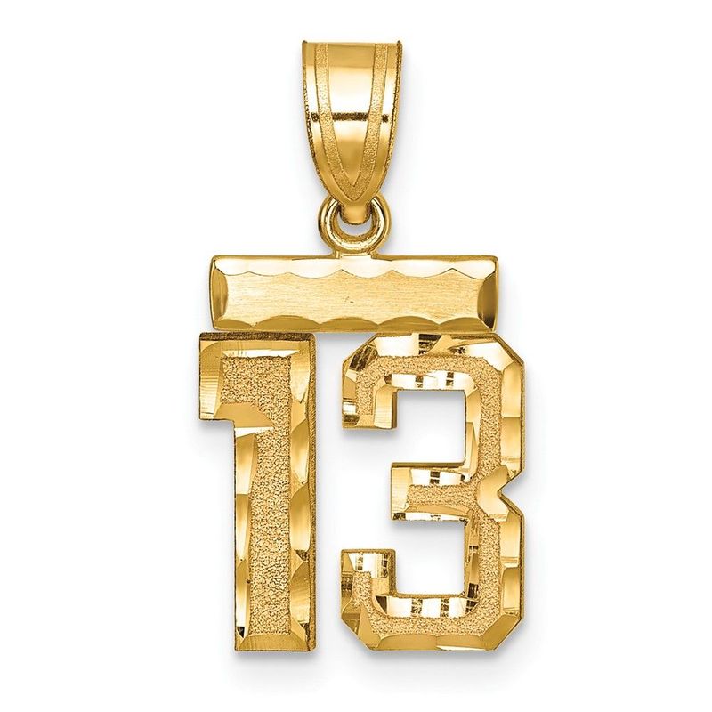 14k Small Brushed Diamond-cut Number 13 Charm_voghion.com