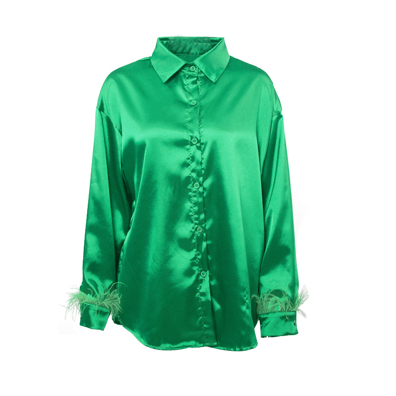 Abbigliamento da donna estate nuova moda casual versatile camicia in capelli di struzzo con cuciture in piume di seta ghiaccio per donna_voghion.com