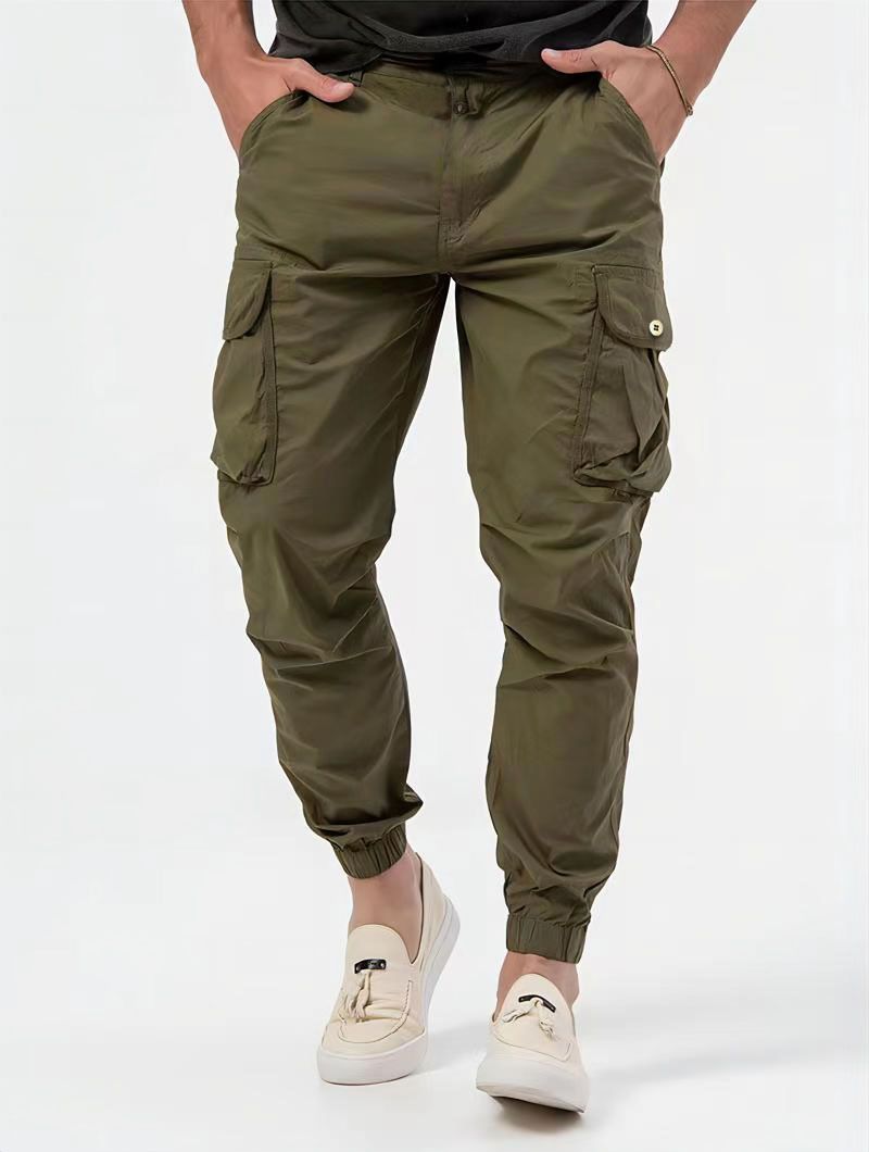 Men's Clothing Three Dimensional Bag Woven Cargo Pants Tie Belt Leggings Casual Pants Solid Color Men's Pants_voghion.com