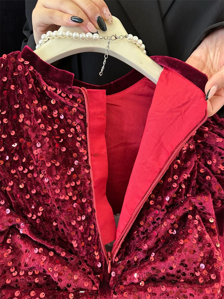 Abbigliamento per bambini Capodanno Natale Autunno e inverno Ragazze Gonna rossa con paillettes Abito di alta qualità Fiocco Fiore Ragazza Temperamento Tutu Gonna a ruota_voghion.com