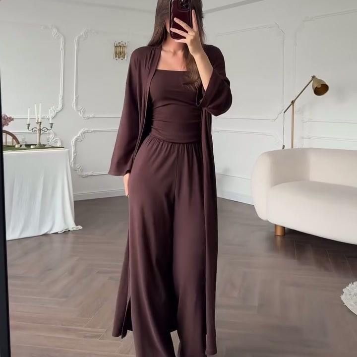 2025 Women's New Solid Color Sleeve Outerwear Tube Top Long Dress Set_voghion.com