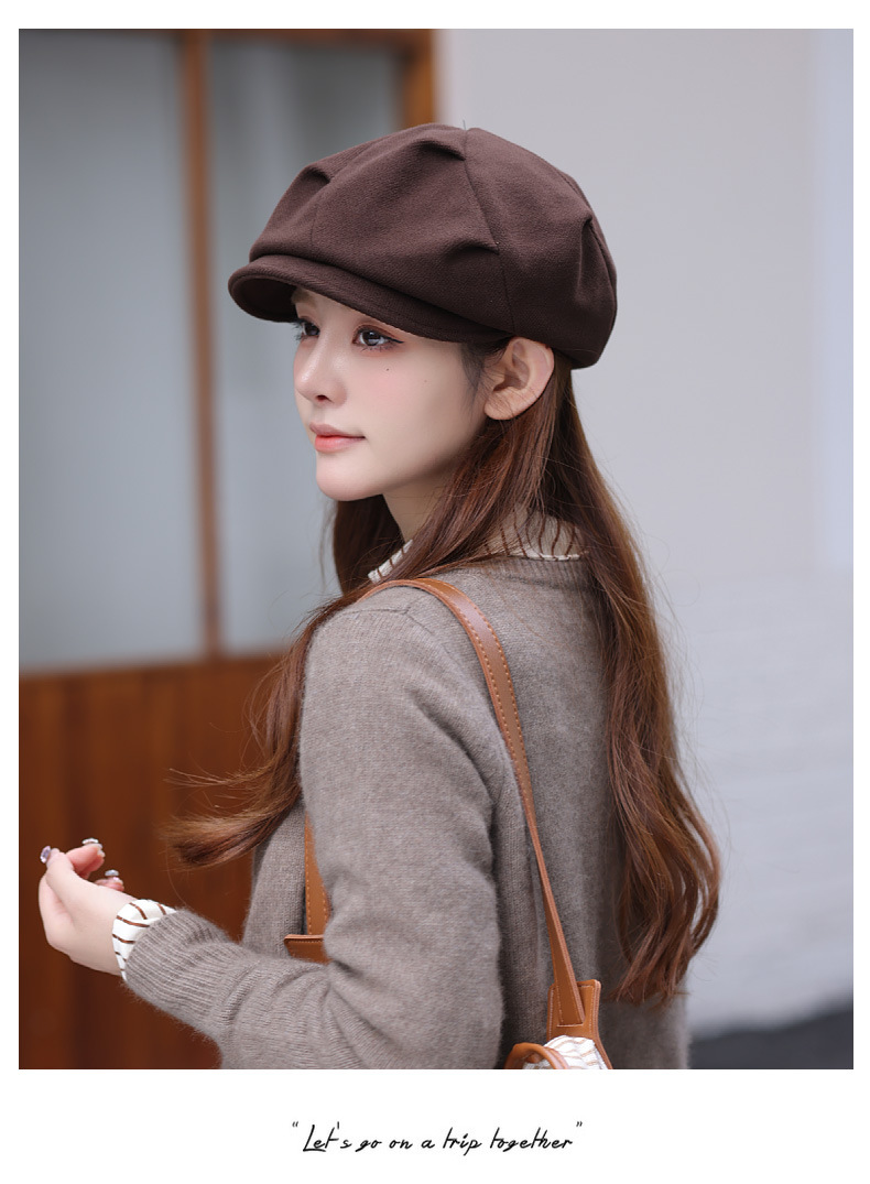 New Hot Selling Hat Women's Autumn and Winter Cloud Octagonal Hat Korean Version Versatile Beret Show Face Small Retro Artist Hat_voghion.com