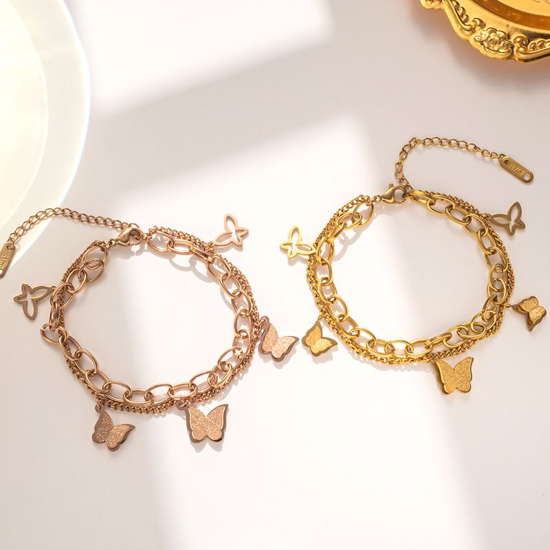 Doccia Non c'è bisogno di scegliere Oro Rosa Doppia Farfalla Acciaio al Titanio Ins Design di nicchia Versione coreana Semplice e personalizzata_voghion.com