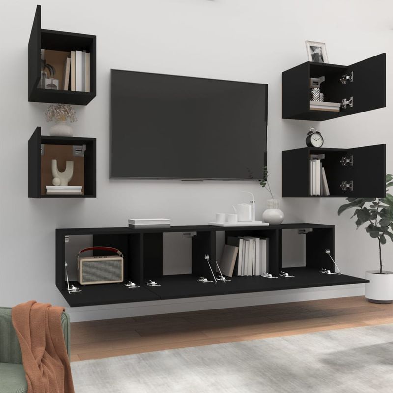 6-tlg. TV-Schrank-Set Schwarz Holzwerkstoff_voghion.com