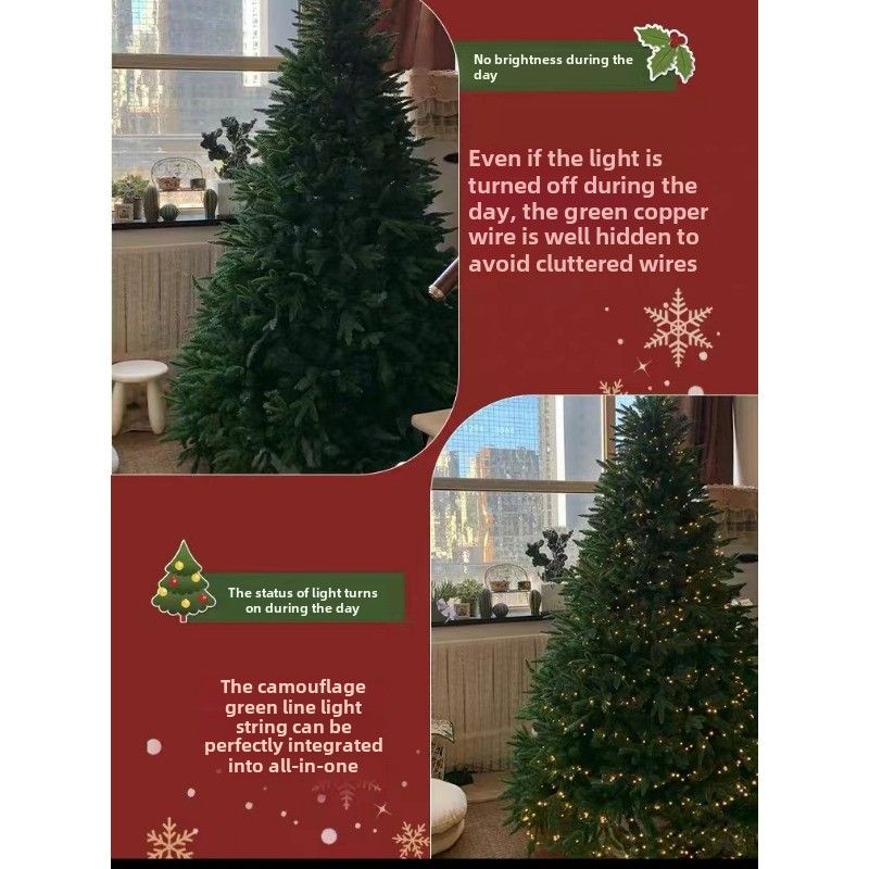 Albero di Natale con telecomando, filo verde, filo di rame, luci a LED, pianta verde zingara, rattan, decorazione per esterni, luci per le feste_voghion.com