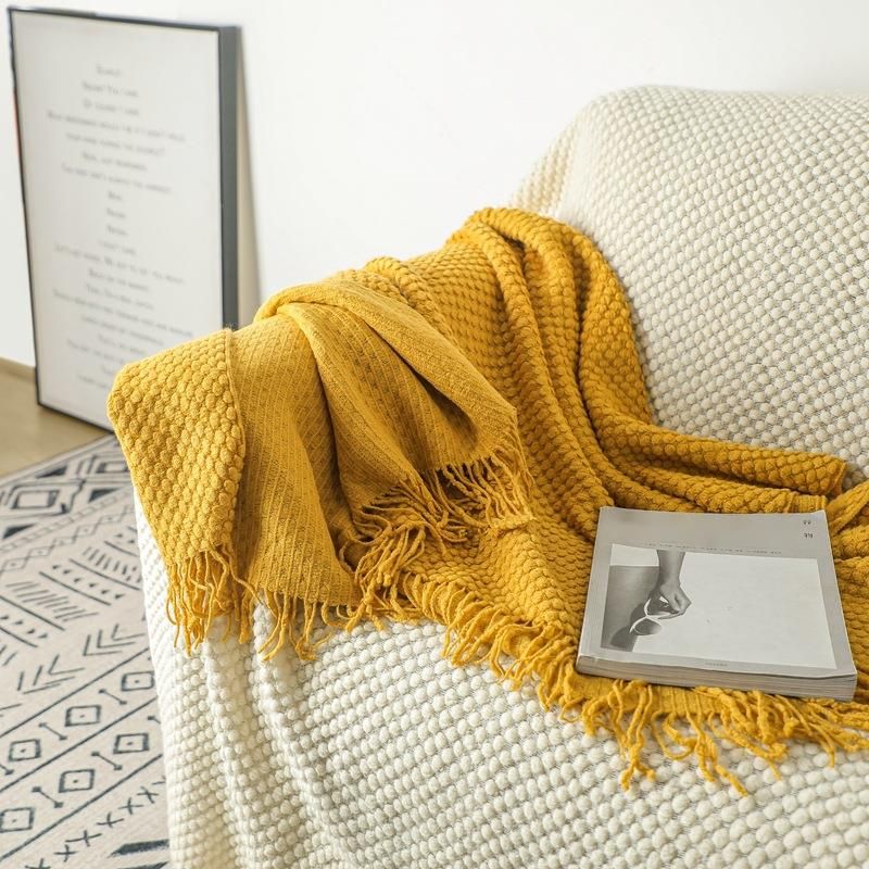 2025 Morandi Solid Color Knitted Homestay End Decorative Bed Throw Thick Nap Shawl Cover Sofa Blanket_voghion.com
