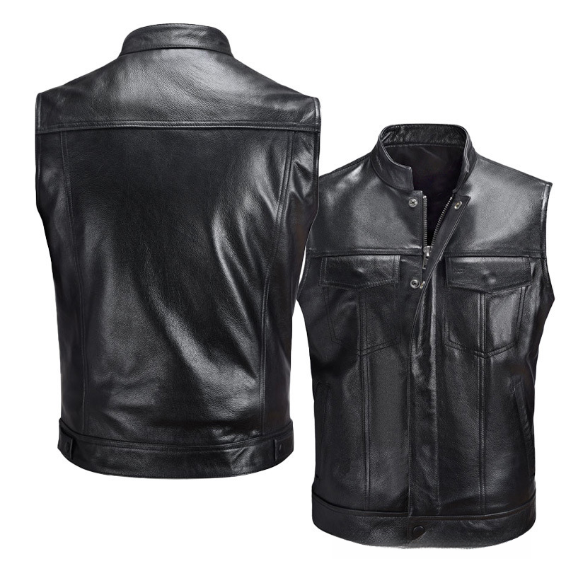 Vest Vest Excellent, Zipper Button Locomotive Motorcycle Casual Leather Vest P75_voghion.com