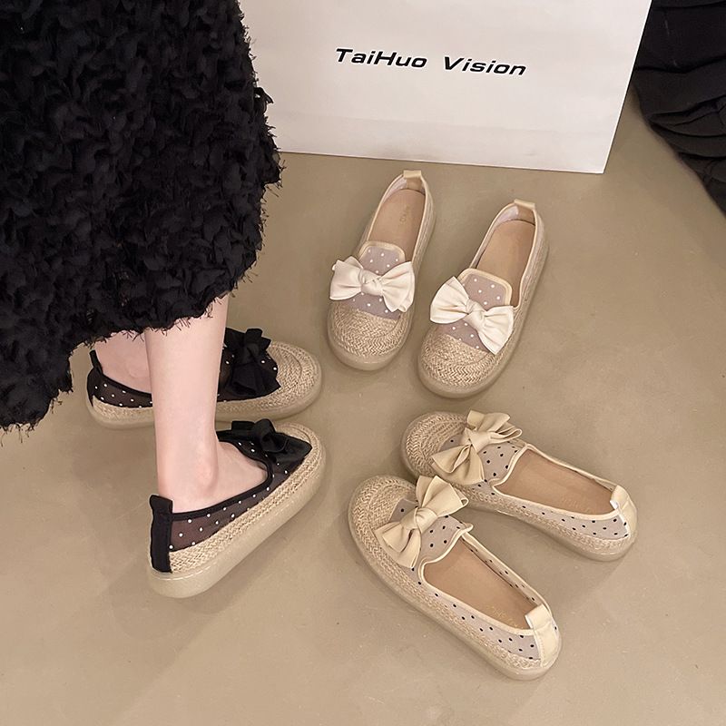 Evening Wind Single Shoes Women's Spring One-pedal Loafer Fisherman Shoes Thick-soled Breathable Mesh Doudou Shoes_voghion.com