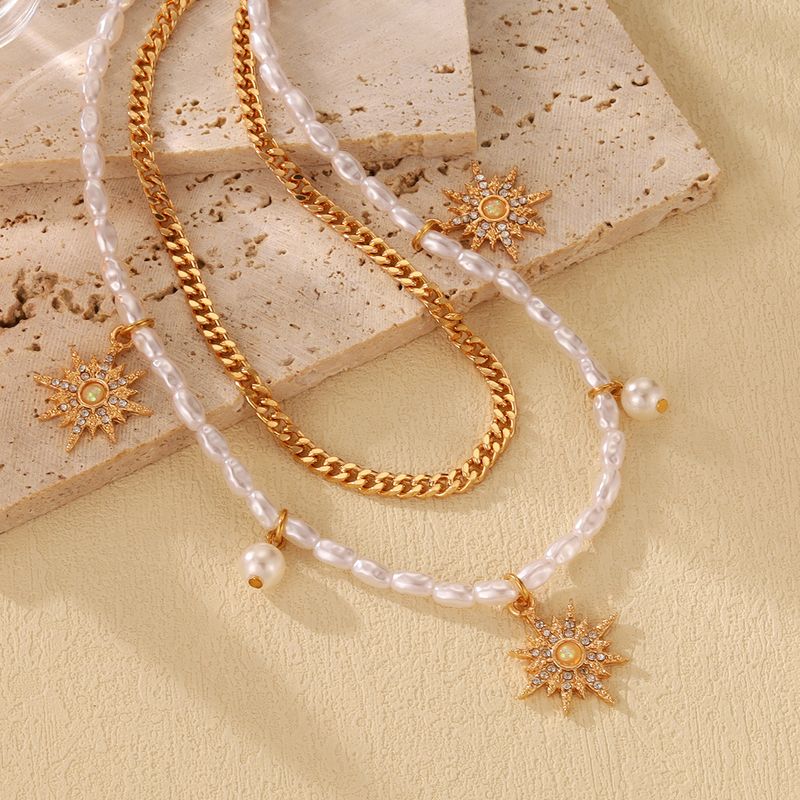 Fashionable Personality Multi-layer Metal Cross Necklace Niche High-end Pearl Shell Collarbone Chain_voghion.com