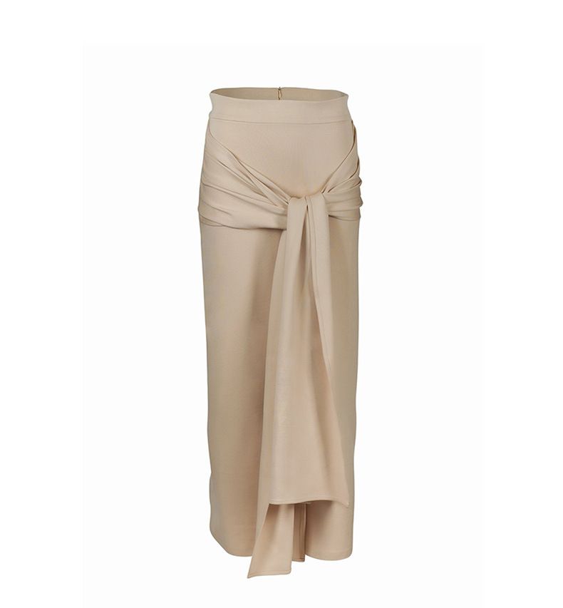 Women's lace-up solid color wrap hip skirt_voghion.com