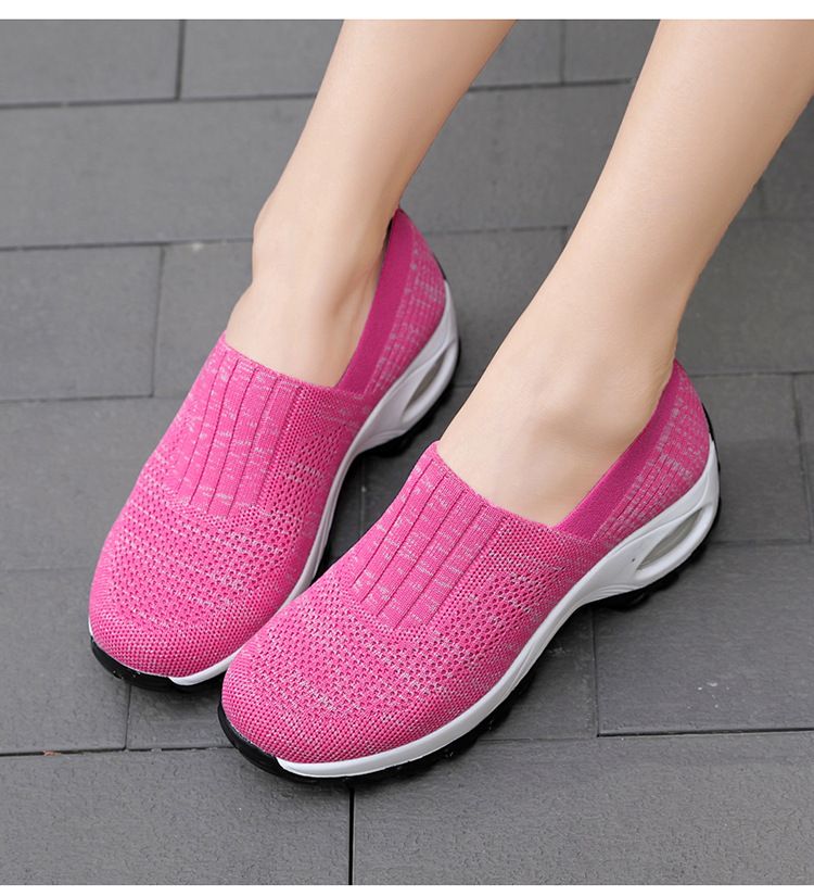 Zapatos cómodos para caminar para mujer: zapatillas sin cordones de malla transpirable con suela gruesa y acolchada para mujeres de mediana edad._voghion.com