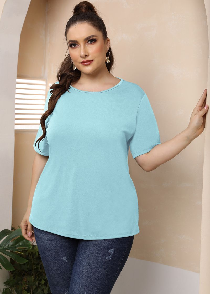 Women's plus size sexy backless butterfly hollowed-out round neck casual t-shirt _voghion.com