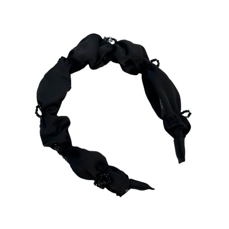 Ajidou For Women, High Skull Top, Ancient Style Black Crystal Stone, Bowknot, Satin Fold, Face Slimming Headband_voghion.com