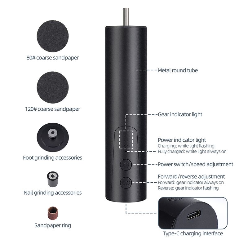 USB Elektrischer Fußschleifer für abgestorbene Haut, automatische Fußfeile, Hornhautentferner, Fußpflegefeile, Fersen, 6-Gang-Geschwindigkeit, elektrische Fußfeile_voghion.com