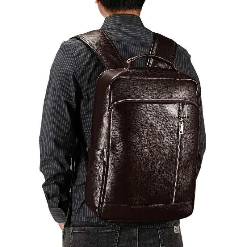 Echtes Leder Schule Für Männer Frauen Schwarz Rindsleder Rucksack 14 15 16 Zoll Laptop Rucksäcke Reisetasche Männlich Weiblich Neu_voghion.com