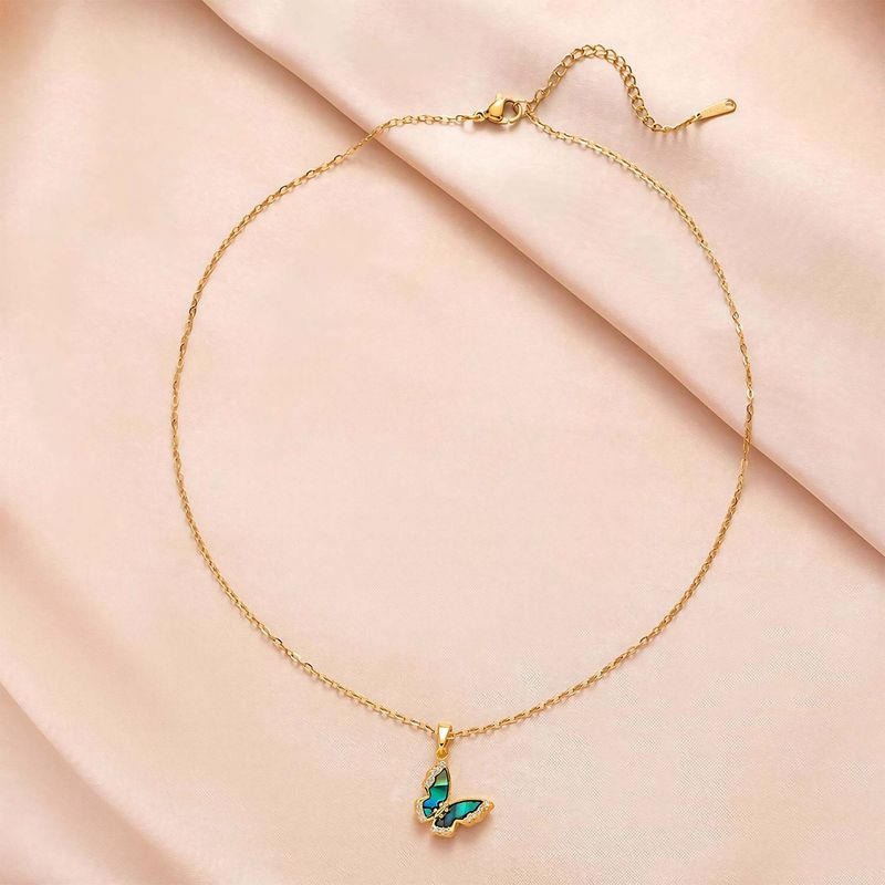 Titanium steel does not fade necklace Europe and the United States shell butterfly fishtail moon light luxury clavicle chain all senior sense necklace_voghion.com