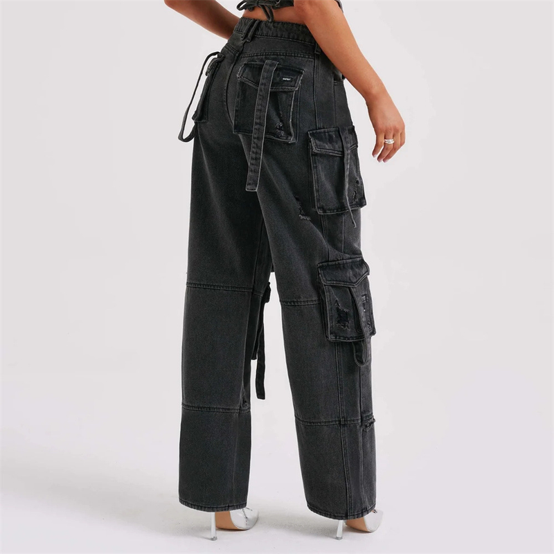 Hottie bukser til kvinder lige multi-lomme denim overalls til kvinder i stil alsidige løse afslappede bukser til kvinder_voghion.com