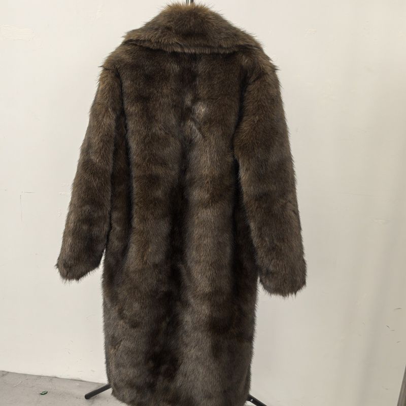 Damenbekleidung Hochwertiger Kunstpelz Umweltfreundlicher Damen Langer Kunstpelzmantel - Elegante Jacke Reverstaschen Individualisierbar_voghion.com
