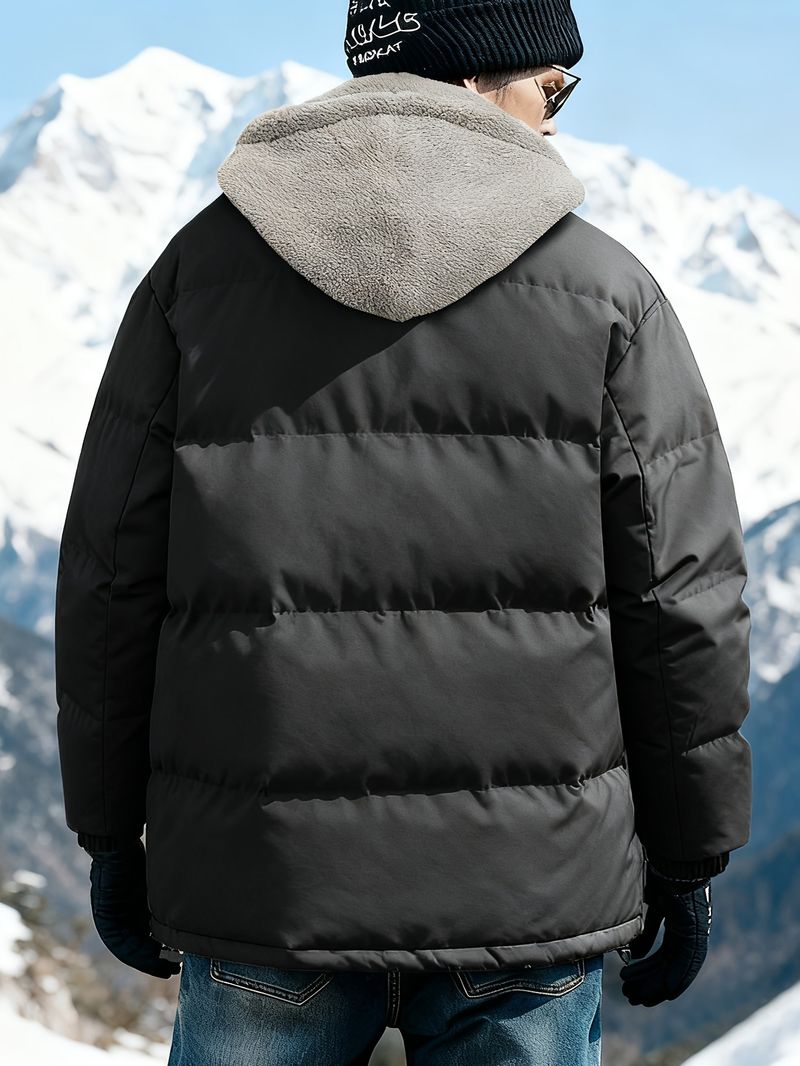 Giacca impermeabile antivento con cappuccio da uomo – Cappotto invernale foderato in pile con chiusura a zip (nero/beige/grigio, EU XXS-XXXL)_voghion.com