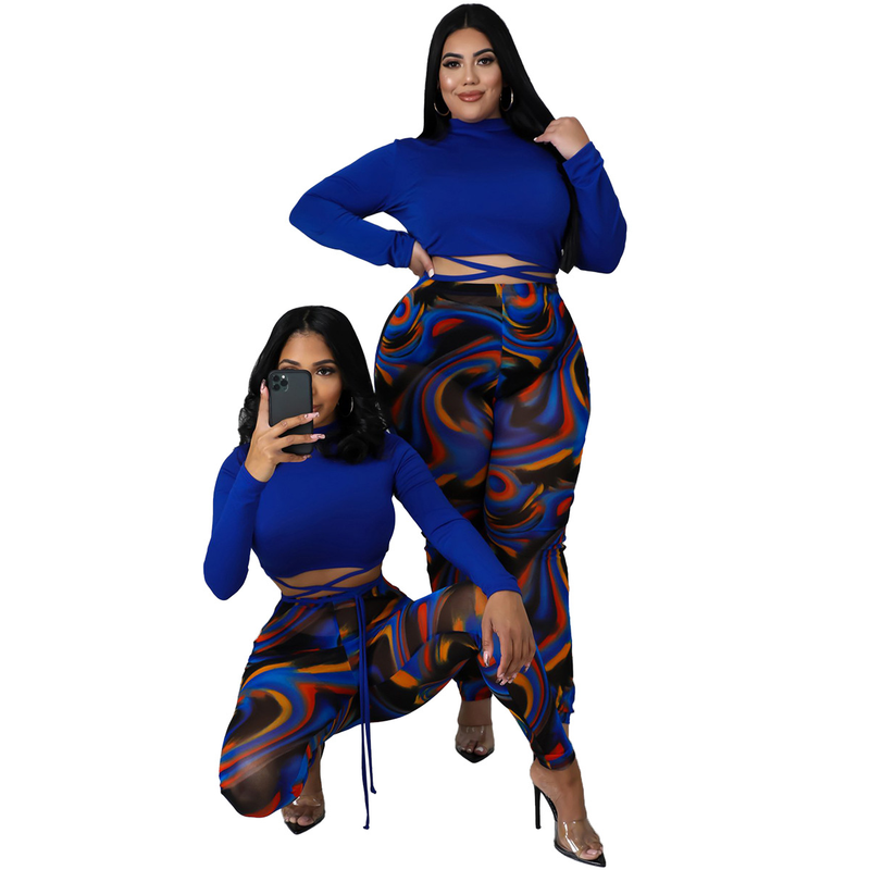 Women's sexy two-piece set with contrasting color straps and see-through suit_voghion.com