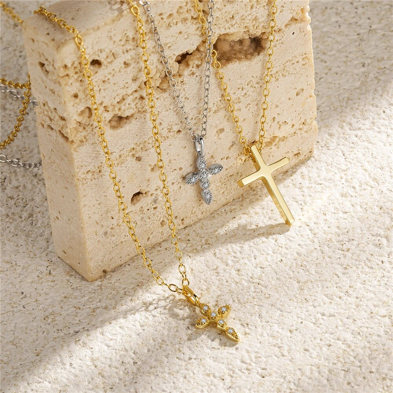 Collana Donna Ciondolo Cristallo Croce Collare Catena Semplice Choke Loop Collana Accessori Regalo_voghion.com