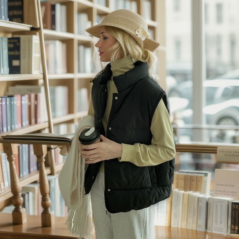 Gilet in piumino di cotone Colletto rialzato da donna Gilet corto in cotone allentato Gilet leggero Marea_voghion.com