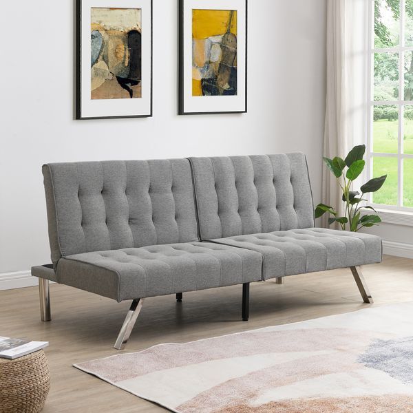 WOOD FRAME, STAINLESS LEG, FUTON, SOFA BED GREY_voghion.com