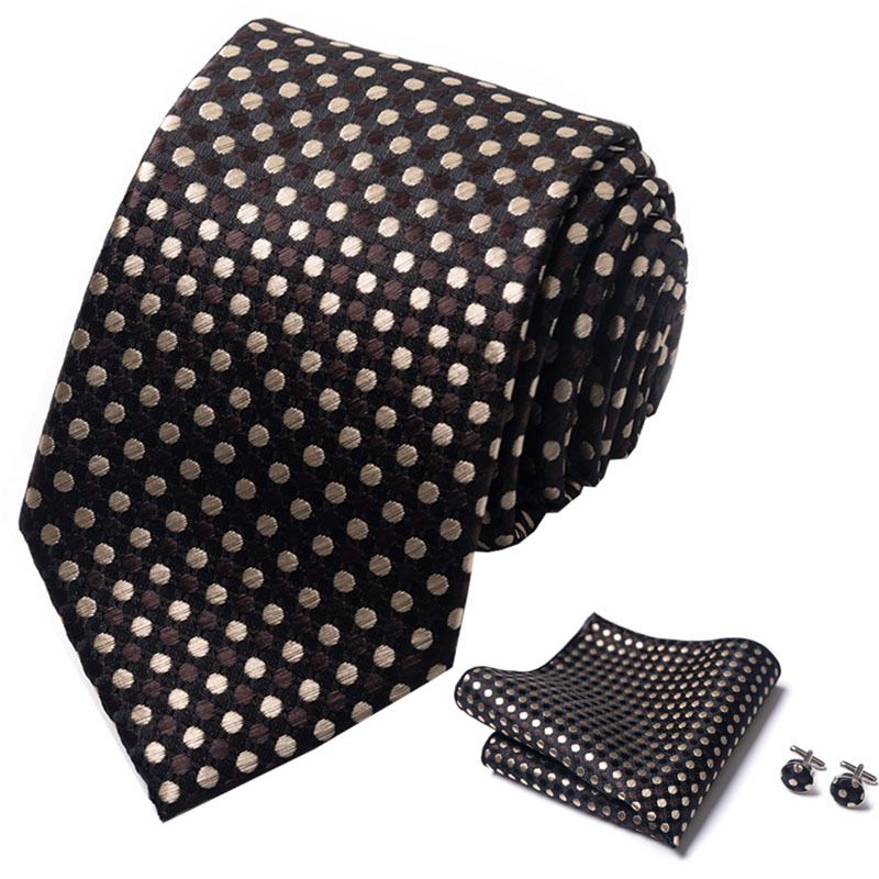 Corbata de seda de poliéster de alta calidad unisex para hombre, corbata formal de color sólido, bolsillo, toalla, gemelos, juego de jacquard_voghion.com