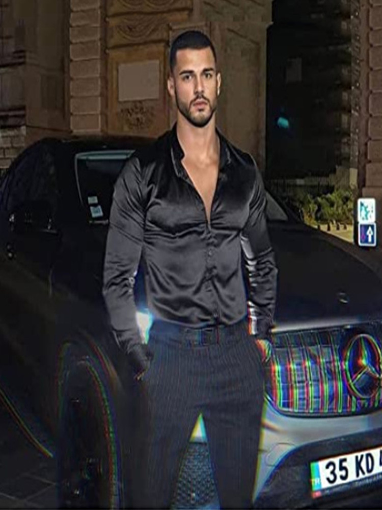 2022 Autumn Fashion Men's Glossy Solid Color Prom Shirt_voghion.com