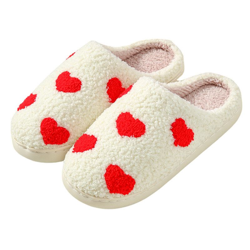 Ciabatte in cotone con cuore di fungo fragola, stampate, unisex, autunno inverno, foderate in peluche, calde, chiuse, per interni_voghion.com