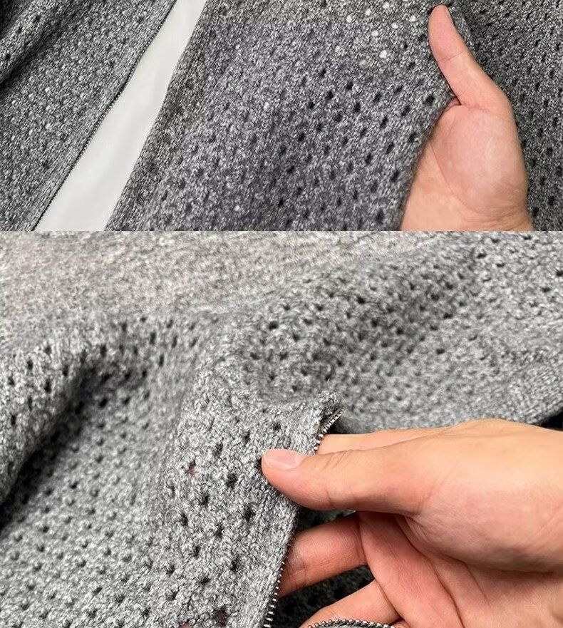 Cardigan à capuche ajouré pour le printemps et l'automne, tenue de couple, veste pull zippée, vêtements d'extérieur tricotés pour hommes, style vieilli_voghion.com