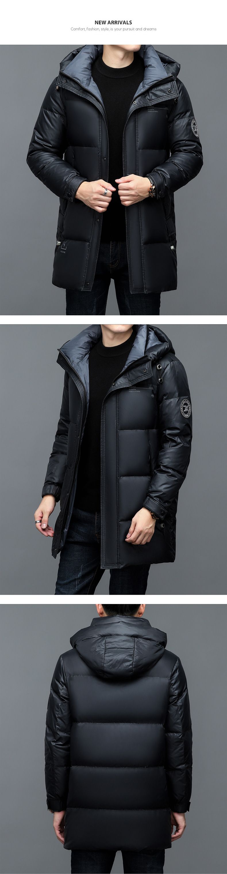 Men's Winter Long Down Jacket With Hood - 90% White Duck Down, 800 Fill Power, Windproof & Machine Washable, Slim Fit For Extreme Cold Weather_voghion.com
