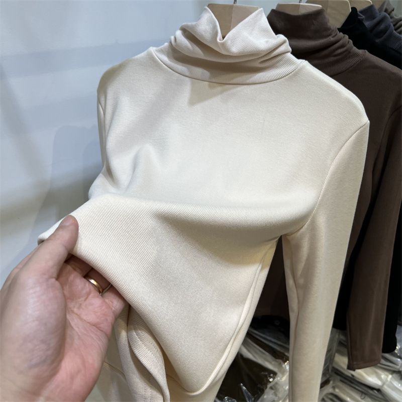 Abbigliamento da donna collo alto più velluto ispessito un pezzo maglietta di velluto per le donne autunno e inverno nuovo caldo intimo camicia inferiore top_voghion.com