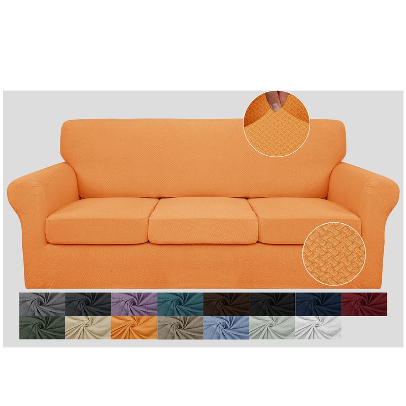 Copridivano elastico spesso jacquard con nodo lavorato a maglia tinta unita, cuscino indipendente, copridivano completo_voghion.com