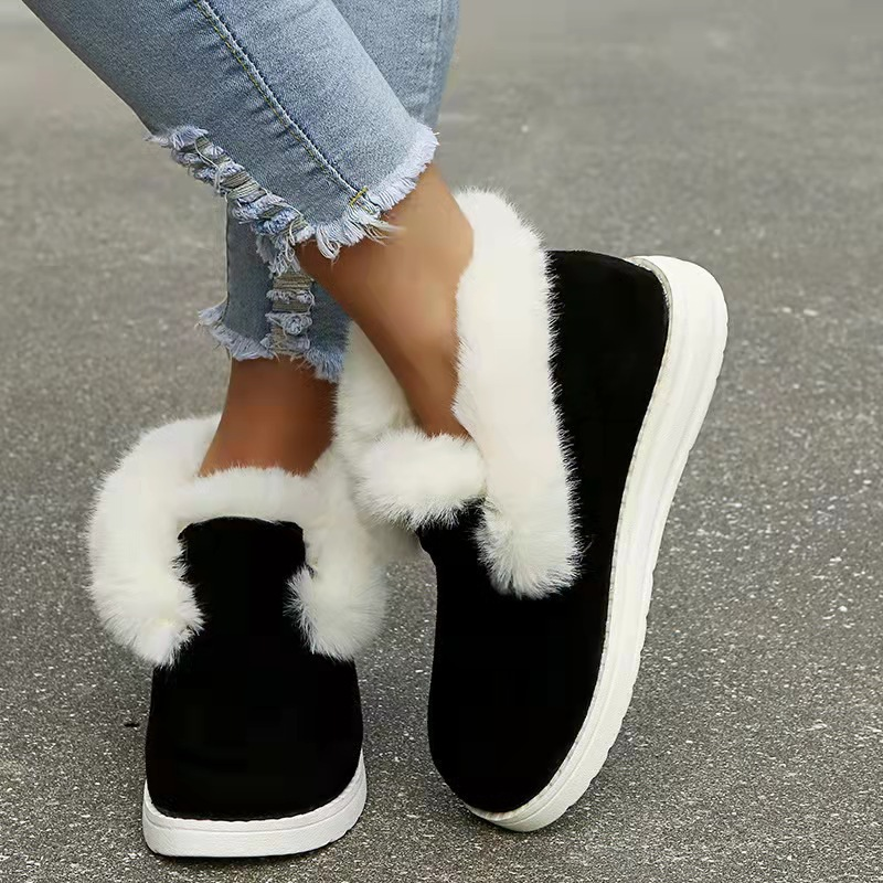 Women’s Shoes solid color suede cotton shoes casual snowshoes low velvet women's cotton shoes_voghion.com