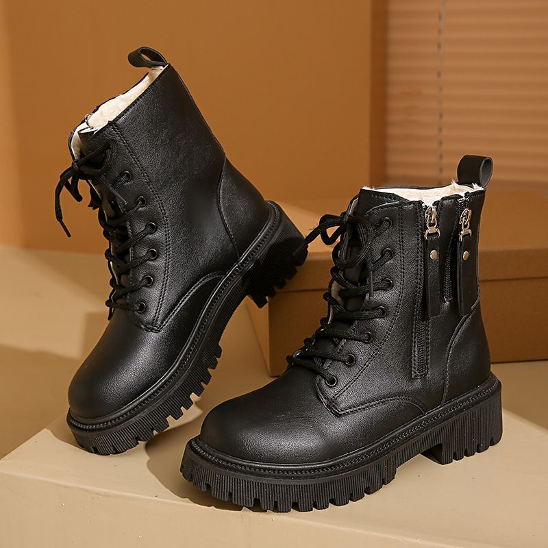Vendita calda scarpe da donna con lacci autunno punta rotonda piattaforma solida impermeabile barile corto grande taglia nudo_voghion.com