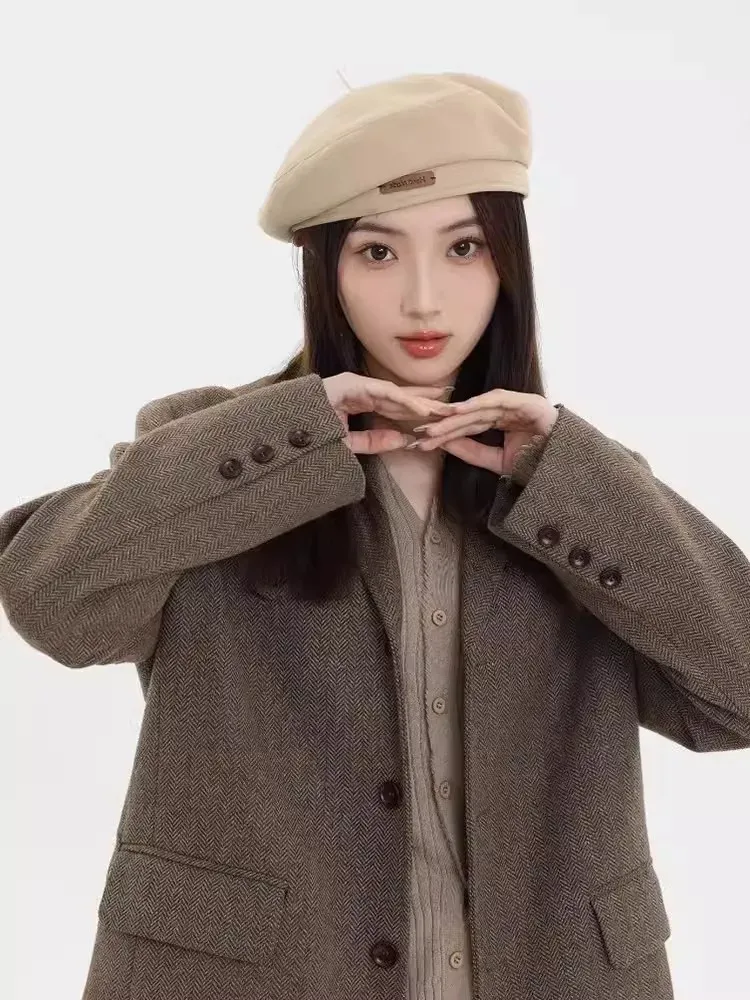 Neuheiten Herbst Winter Neue süße kühle leichte Wollmützen Mode Britischer Künstlerstil Retro Vielseitige Baskenmützen für Frauen_voghion.com