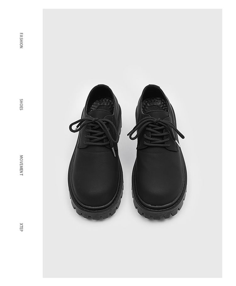 Derby Men's Thick Bottom 5cm Lace-up Round Matte Frosted Small Leather Cleanfit Increased By Big Head Shoes_voghion.com