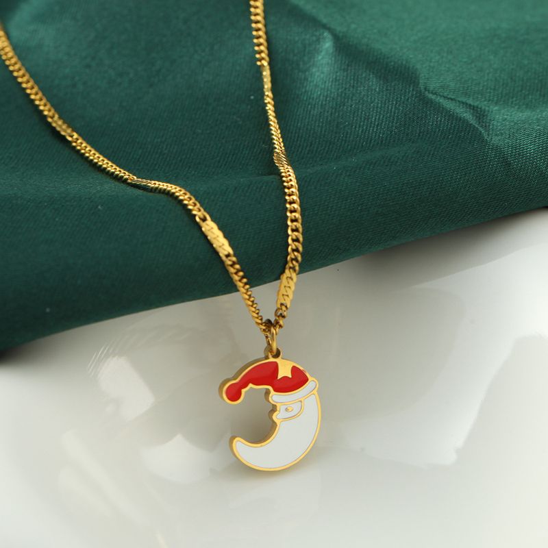 Collier pendentif en acier inoxydable plaqué 316L de style nordique classique avec pendentif en pain d'épice et lune du Père Noël_voghion.com