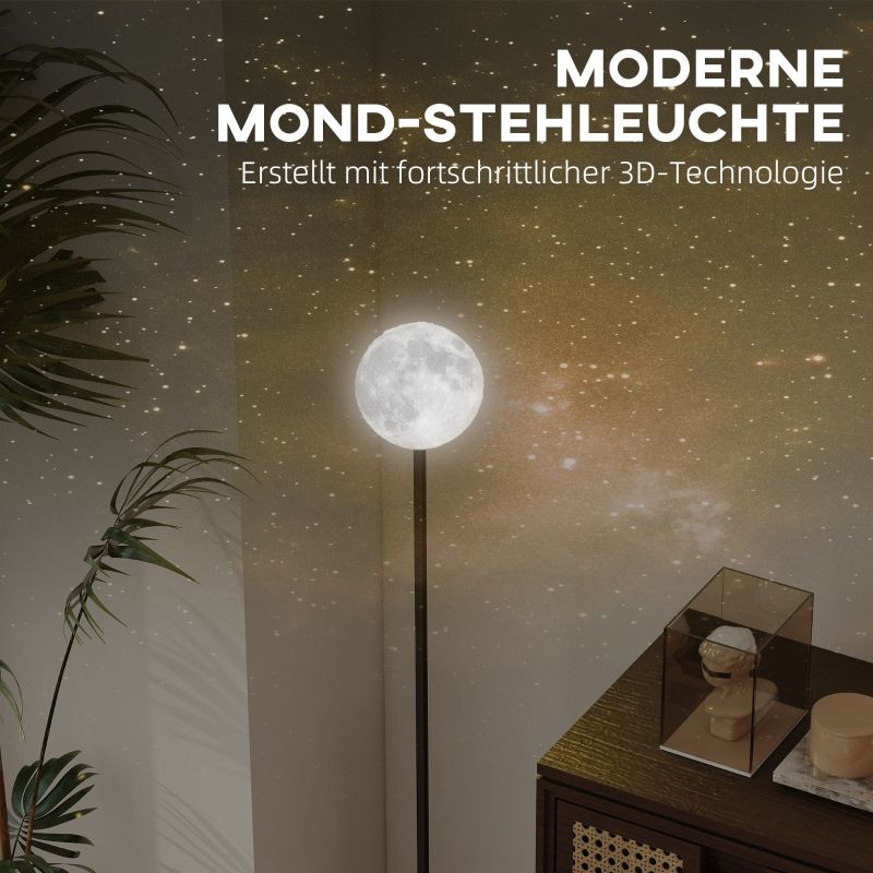 Stehlampe Mit Schirm In Mondoptik, Fußschalter, 3 Farbtemperaturen, Metall, Schwarz_voghion.com