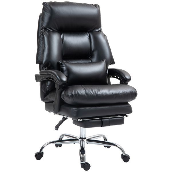 HOMCOM Overstuffed Office Chair, High Back Desk Chair With Foot Rest, Reclining PU Leather Computer Chair, Black_voghion.com
