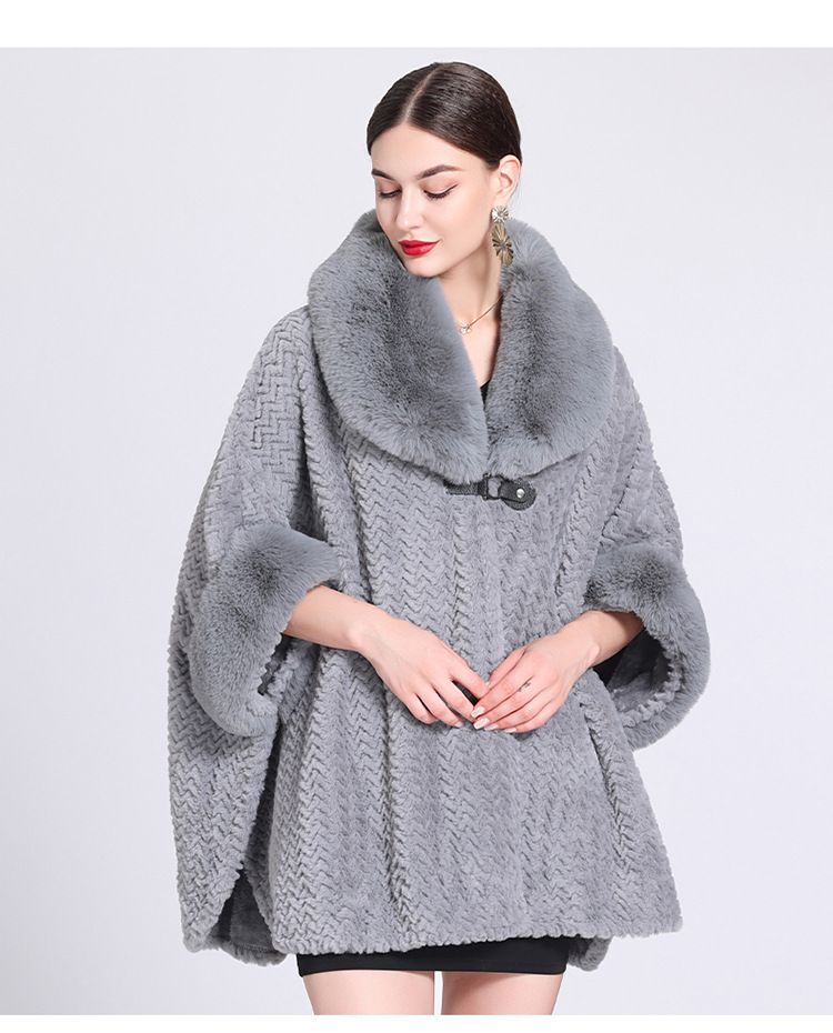 Aggiungi lana collo spesso mantello mantello cardigan largo taglia grande cappotto di lana donna_voghion.com