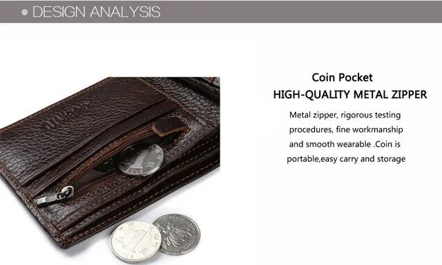 Men's Leather Wallets Coin Pocket Zipper Real Men's Leather Wallet with Coin High Quality Male Purse Eagle cartera_voghion.com